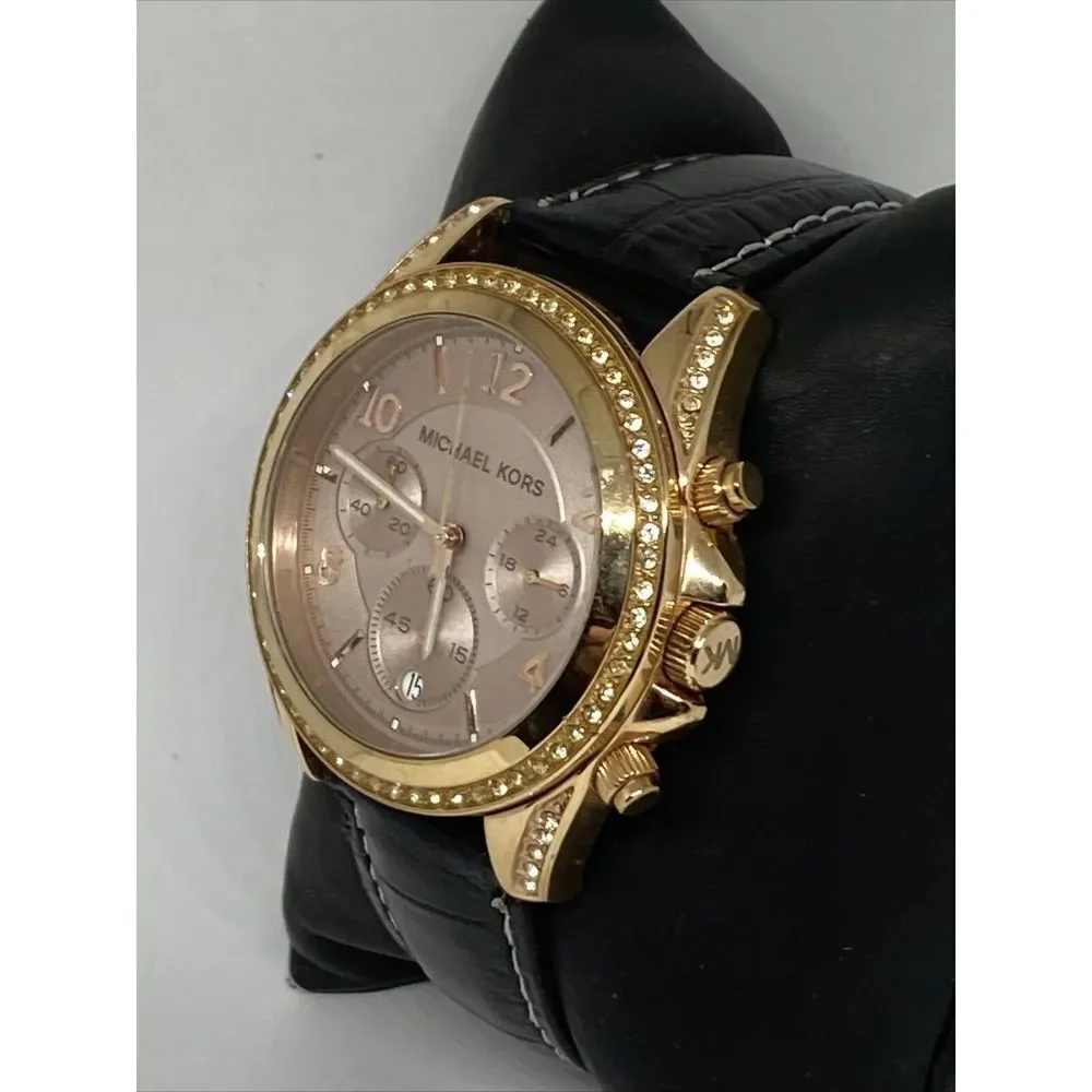 Michael Kors Blair MK5943 Women's Black Leather Analog Dial Quartz Watch WO324